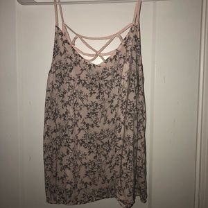 Light Pink + Gray Floral Cross Back Tank
